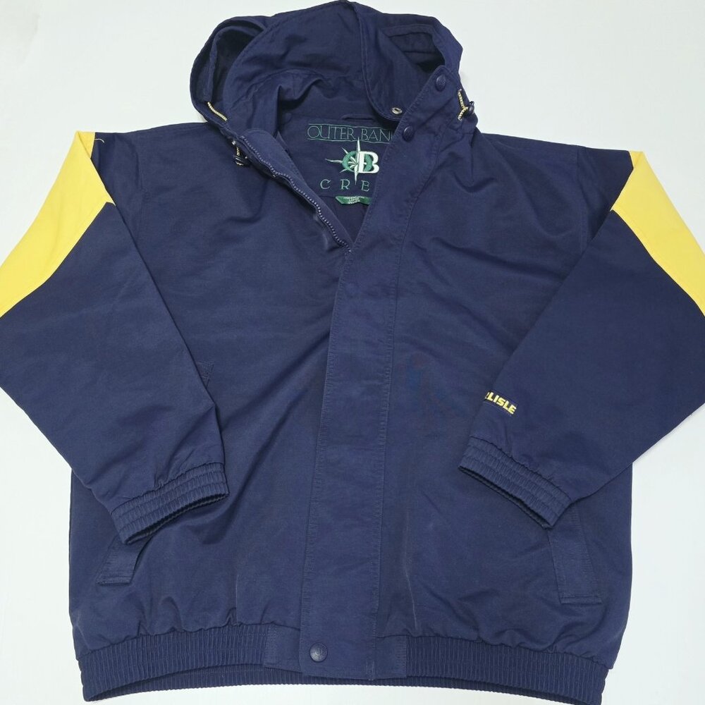 Outer Banks - L Crew Jacket Mens Navy Yellow Hoodie Navigator Boating Sailing VG
